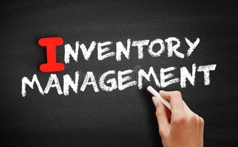 Inventory Management text on blackboard, business concept background