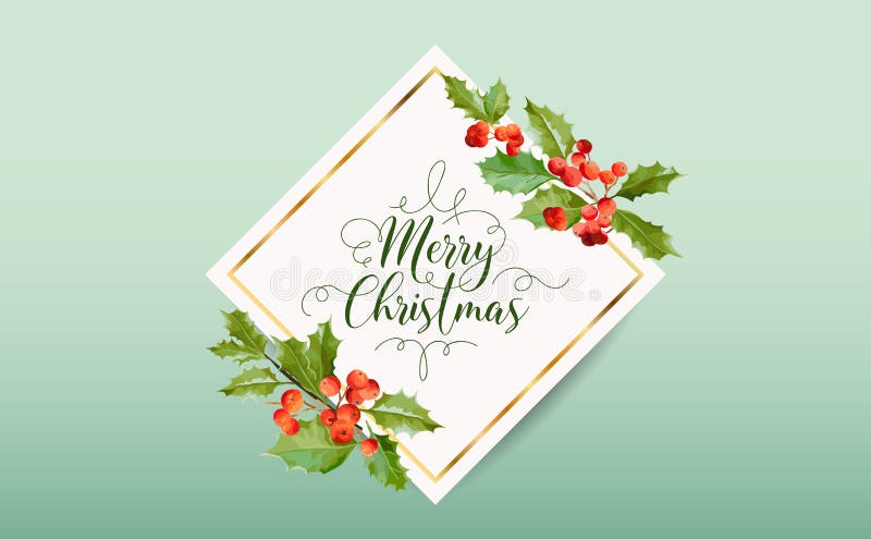 Inverno Holly Berry Banner di Natale, fondo grafico, invito di dicembre, aletta di filatoio o carta