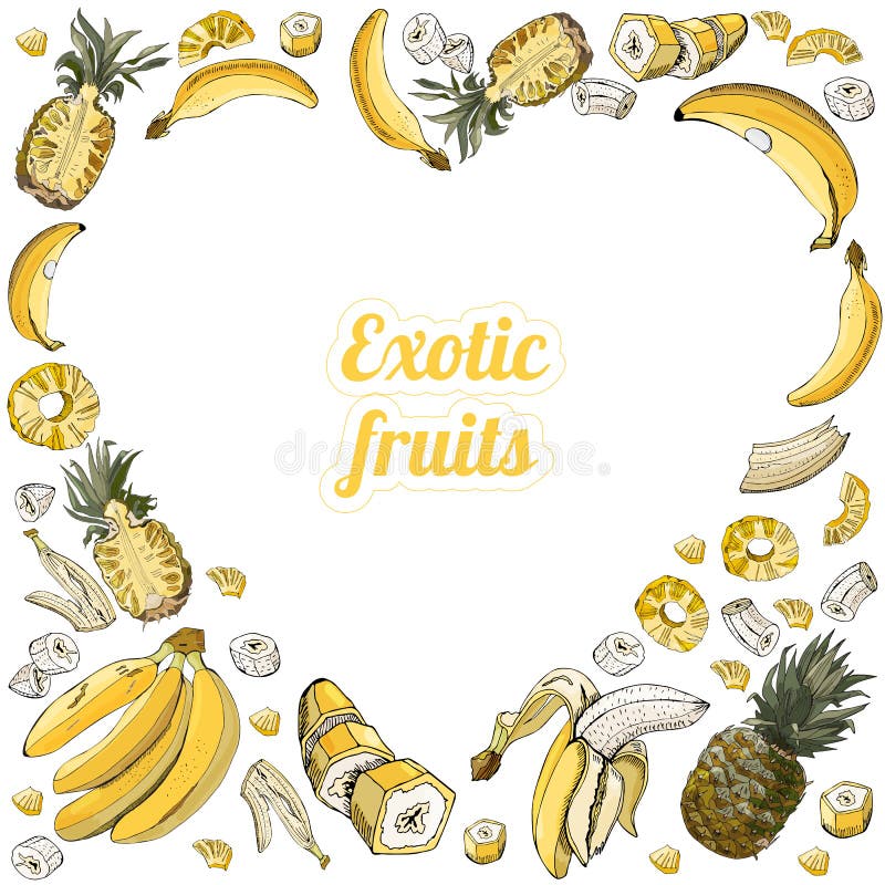 Inverted Heart Composition of Pineapple and Banana Fruits. Whole and ...