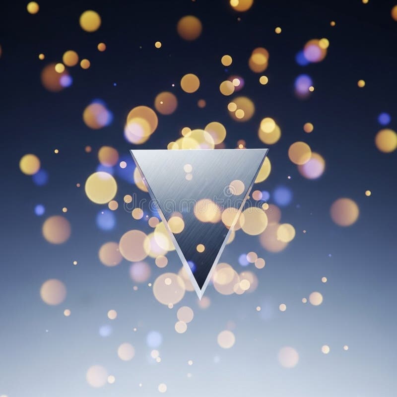 Inverted triangle with a brushed texture is centered against a stock illustration