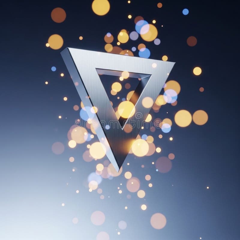 Inverted triangle floats against a gradient background of dark blue to vector illustration