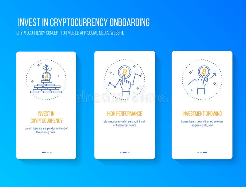 Invest in cryptocurrency and blockchain get high performance profit concept onboarding splashscreen for mobile app. vector illustr vector illustration Invest in cryptocurrency and blockchain get high performance profit concept onboarding splashscreen for mobile app. vector illustr vector illustration