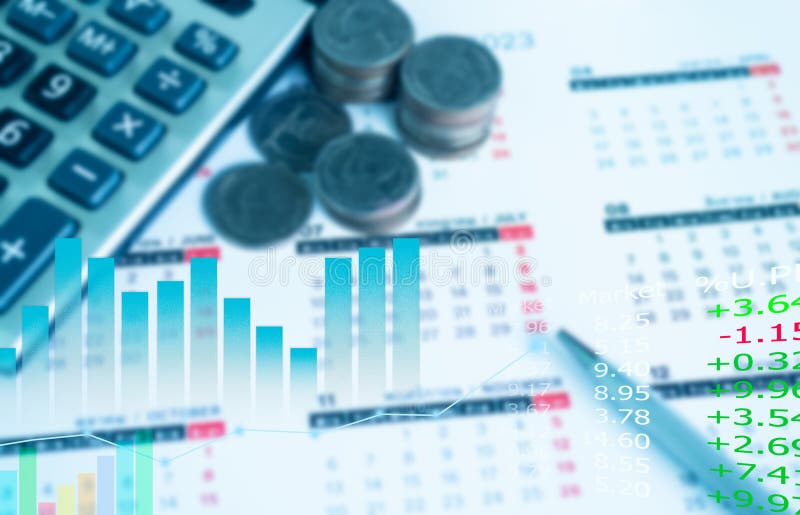 Invest Economy Business Money with Stack Coin Calculator,Calenda and Value Financial Graph Fund Stock Market,Growth Salary royalty free stock photography