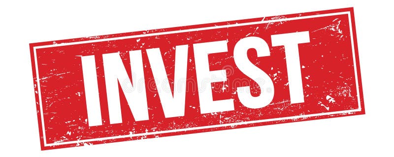 INVEST text on red grungy rectangle stamp stock illustration