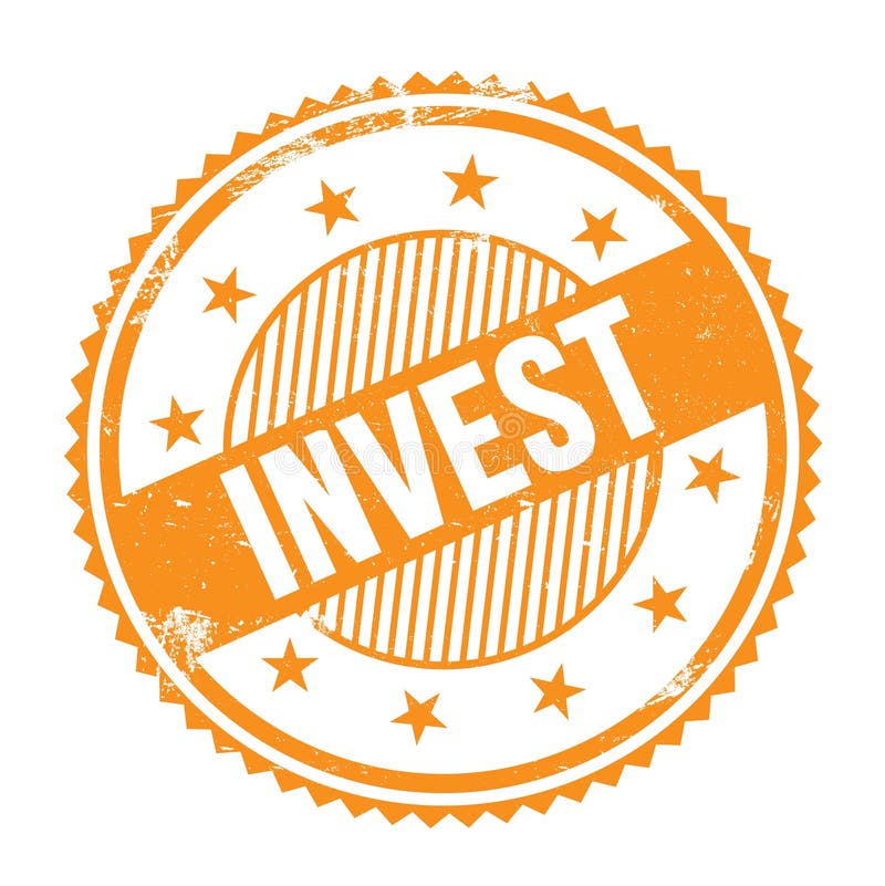INVEST text written on orange grungy round stamp royalty free illustration