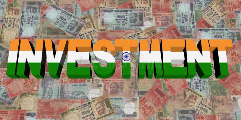 Investeringstekst met Indische vlag op muntillustratie