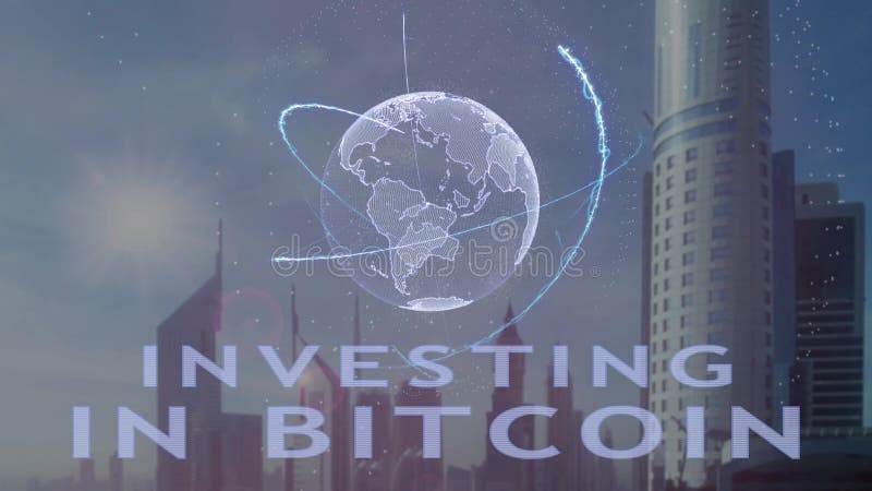 Investierung im Bitcoin-Bargeldtext mit Hologramm 3d der Planet Erde gegen den Hintergrund der modernen Metropole lizenzfreie abbildung Investierung im Bitcoin-Bargeldtext mit Hologramm 3d der Planet Erde gegen den Hintergrund der modernen Metropole lizenzfreie abbildung