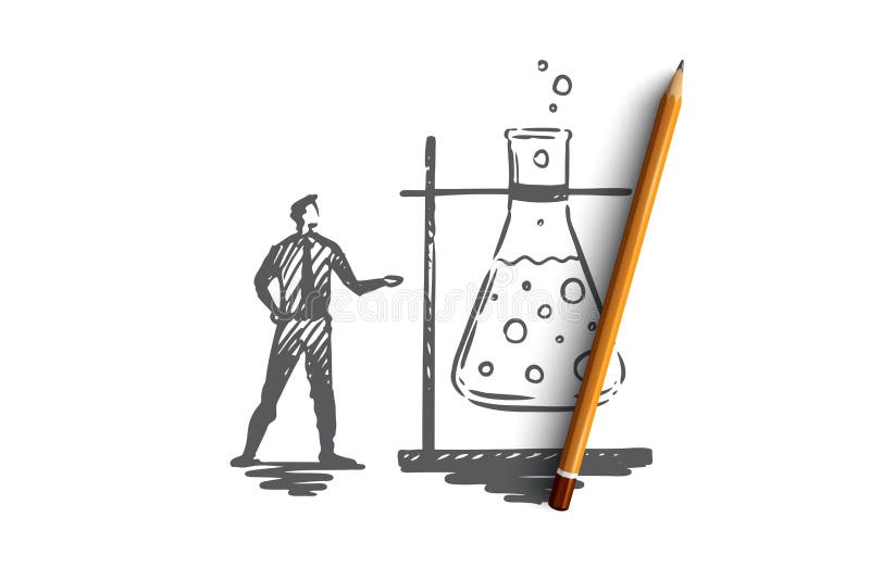 Investigación, vidrio, médico, científico, concepto del laboratorio Vector aislado dibujado mano stock de ilustración Investigación, vidrio, médico, científico, concepto del laboratorio Vector aislado dibujado mano stock de ilustración