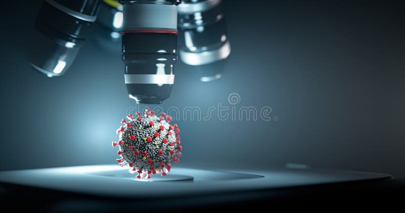 Investigação sobre o coronavírus covid19 ao microscópio. análise de células do vírus covid corona