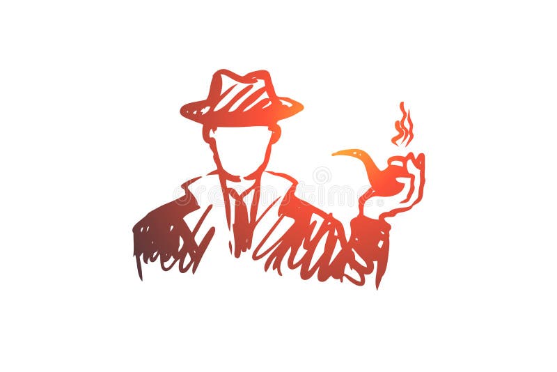 Investigue, lupa, búsqueda, hombre, concepto detective Vector aislado dibujado mano stock de ilustración Investigue, lupa, búsqueda, hombre, concepto detective Vector aislado dibujado mano stock de ilustración