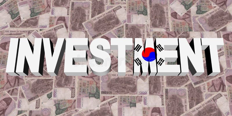 Investitionstext mit koreanischer Flagge auf Währungsillustration