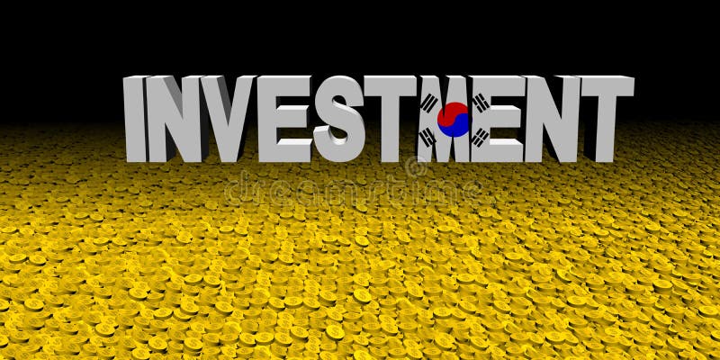 Investitionstext mit koreanischer Flagge mit Münzenillustration lizenzfreie abbildung Investitionstext mit koreanischer Flagge mit Münzenillustration lizenzfreie abbildung