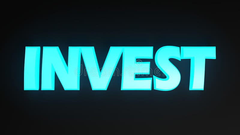 Investiți scrierea albastră iluminată pe fundal negru 3d ilustrare redare stock illustration