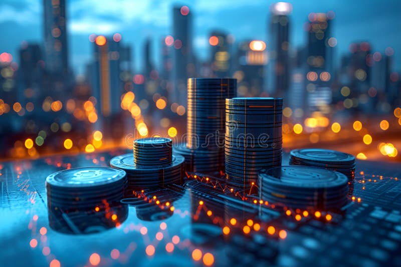 Investment planning and reporting concept. Chart, graph and big city. Reit concept stock illustration