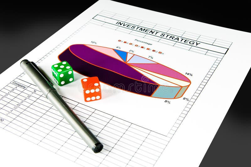 Investment strategy chart and set of dice