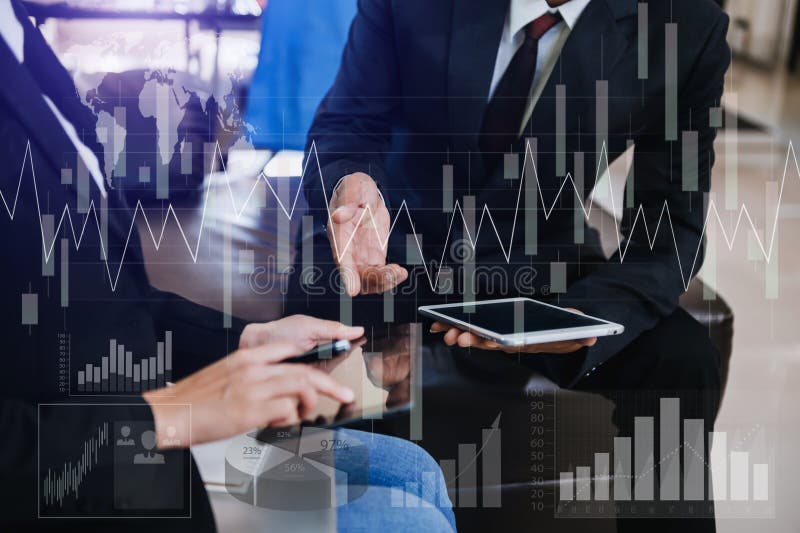 Investor analyzing stock market report and financial dashboard with business intelligence , with key performance royalty free stock photo