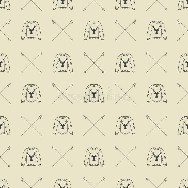 Invierno del vintage o modelo inconsútil de la Navidad con los suéteres stock de ilustración Invierno del vintage o modelo inconsútil de la Navidad con los suéteres stock de ilustración
