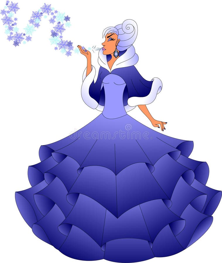 Invierno hermoso en un vestido azul enorme stock de ilustración Invierno hermoso en un vestido azul enorme stock de ilustración
