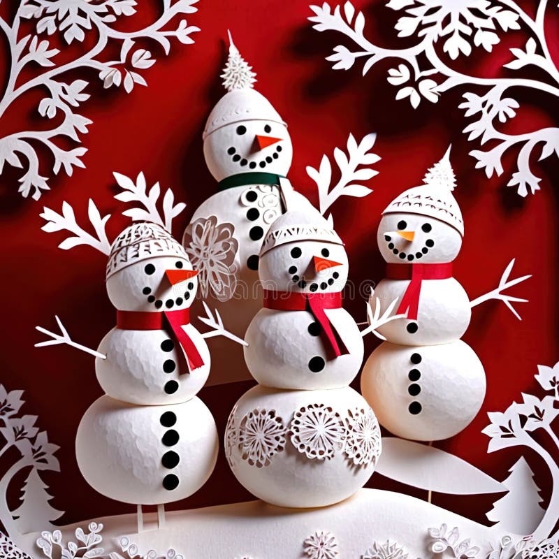 Invierno snowmen diseño tradicional hecho de papel papel papel tradicional papel de papel de corte artesanal decoración artesanal stock de ilustración