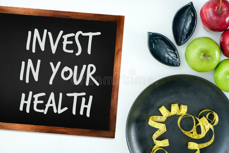 Invest in your health , Healthy lifestyle concept with diet and fitness , Get fit in  , fitness equipment and healthy food s. Invest in your health , Healthy lifestyle concept with diet and fitness , Get fit in  , fitness equipment and healthy food s