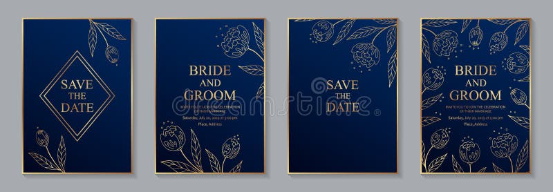 Invitaciones De Boda Florales De Lujo O Plantillas De Tarjetas De Felicitación Con Flores Doradas Sobre Un Fondo Azul Marino Ilustración del Vector - Ilustración de azul, marco: 217363713 Invitaciones De Boda Florales De Lujo O Plantillas De Tarjetas De Felicitación Con Flores Doradas Sobre Un Fondo Azul Marino Ilustración del Vector - Ilustración de azul, marco: 217363713