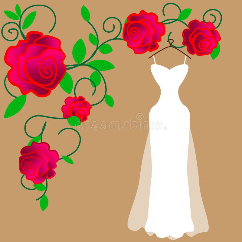 Invitación adornada con el vestido de boda en fondo del vintage Vector ilustración del vector Invitación adornada con el vestido de boda en fondo del vintage Vector ilustración del vector