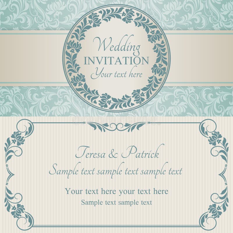 Invitación, azul y beige barrocos de la boda stock de ilustración Invitación, azul y beige barrocos de la boda stock de ilustración