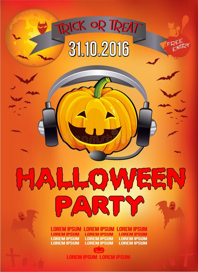 Invitación a un partido de Halloween, calabaza DJ, ejemplo, cartel