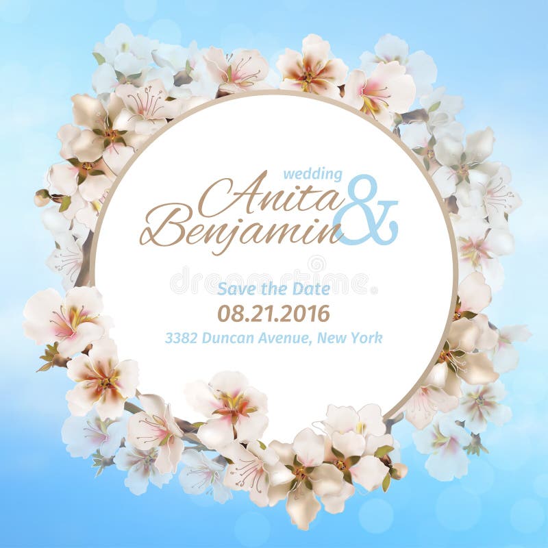 Invitation au mariage Sakura de floraison sur le fond de ciel Descripteur de vecteur illustration de vecteur Invitation au mariage Sakura de floraison sur le fond de ciel Descripteur de vecteur illustration de vecteur