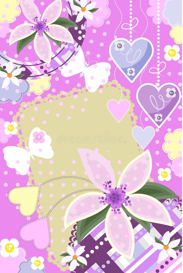 Invitation card with flowers butterflies and heart