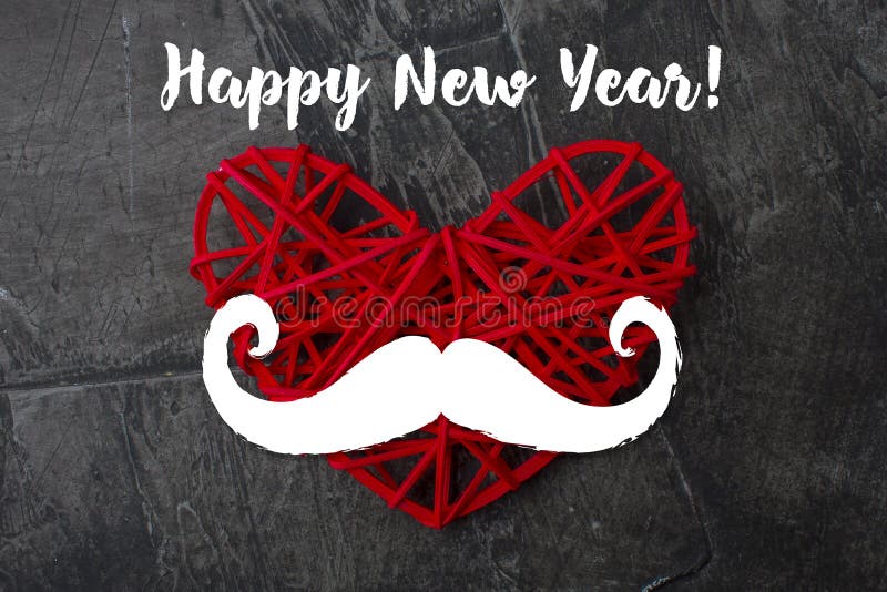 Invitation d'an neuf Coeur rouge avec une moustache photos libres de droits Invitation d'an neuf Coeur rouge avec une moustache photos libres de droits
