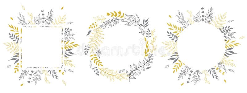 Invitation de couleur d'or avec les cadres floraux Les calibres de cartes d'automne pour des économies la date, mariage invite, l illustration libre de droits Invitation de couleur d'or avec les cadres floraux Les calibres de cartes d'automne pour des économies la date, mariage invite, l illustration libre de droits