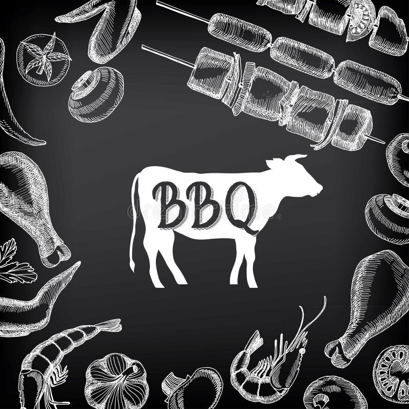 Invitation de partie de barbecue Conception de menu de calibre de BBQ Insecte de nourriture illustration de vecteur Invitation de partie de barbecue Conception de menu de calibre de BBQ Insecte de nourriture illustration de vecteur
