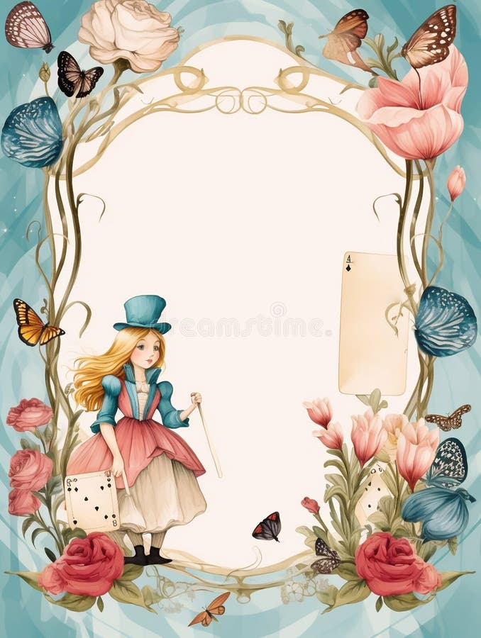 Invitation for a girl\ s birthday in the style of Alice in Wonderland