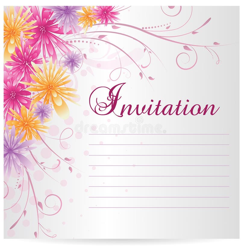 Invitation template blank with multicolored abstract flowers