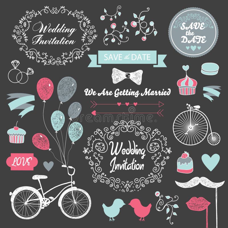 Invitation tirée par la main de vintage réglé de mariage de vecteur illustration de vecteur Invitation tirée par la main de vintage réglé de mariage de vecteur illustration de vecteur