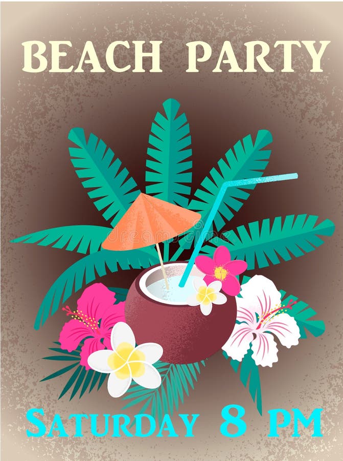 Invitation to the beach night party poster vector illustration Invitation to the beach night party poster vector illustration