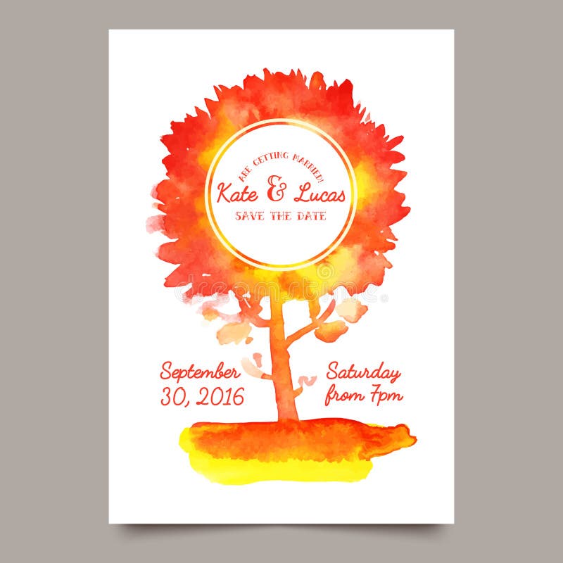 Invitation with watercolor tree