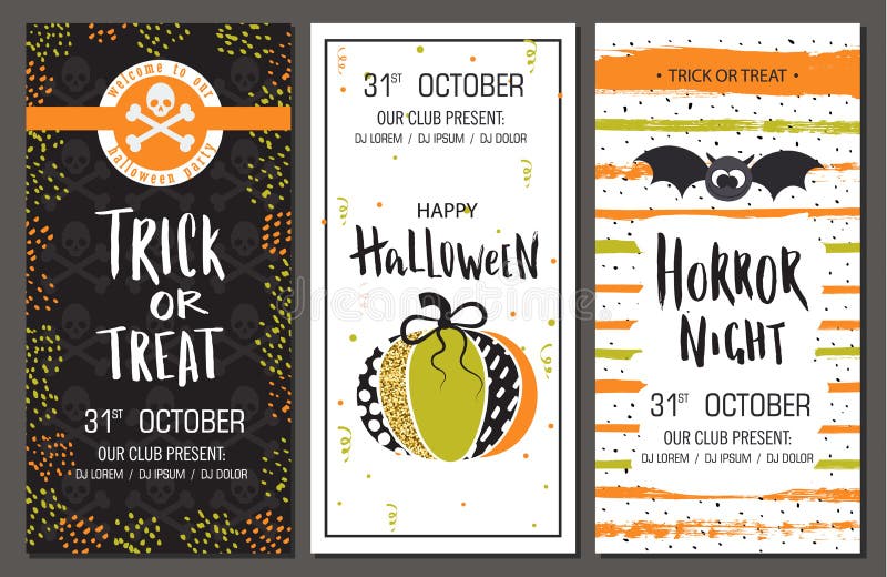 Invitations de partie de Halloween Bannières verticales réglées Illustration de vecteur illustration libre de droits Invitations de partie de Halloween Bannières verticales réglées Illustration de vecteur illustration libre de droits