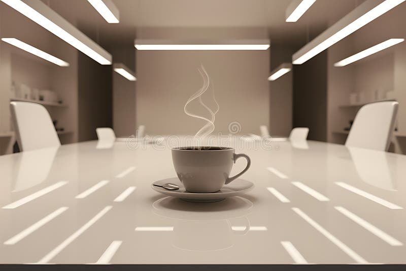 Steaming Cup of Coffee or Tea on an Office Meeting Table stock illustration