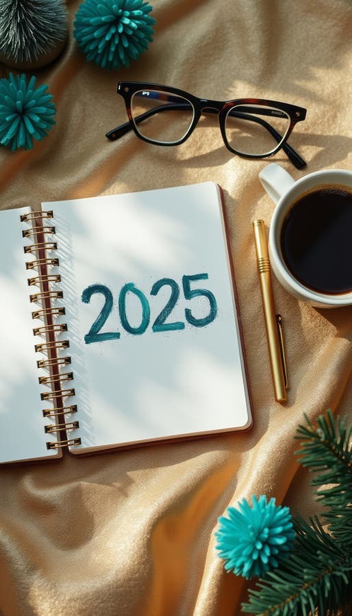 New Year planning with a cozy setup stock photo