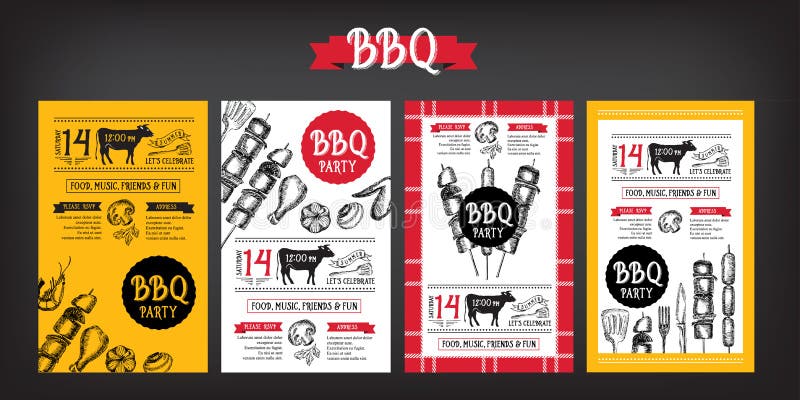 Invito del partito del barbecue Progettazione del menu del modello del BBQ Aletta di filatoio dell'alimento illustrazione vettoriale Invito del partito del barbecue Progettazione del menu del modello del BBQ Aletta di filatoio dell'alimento illustrazione vettoriale