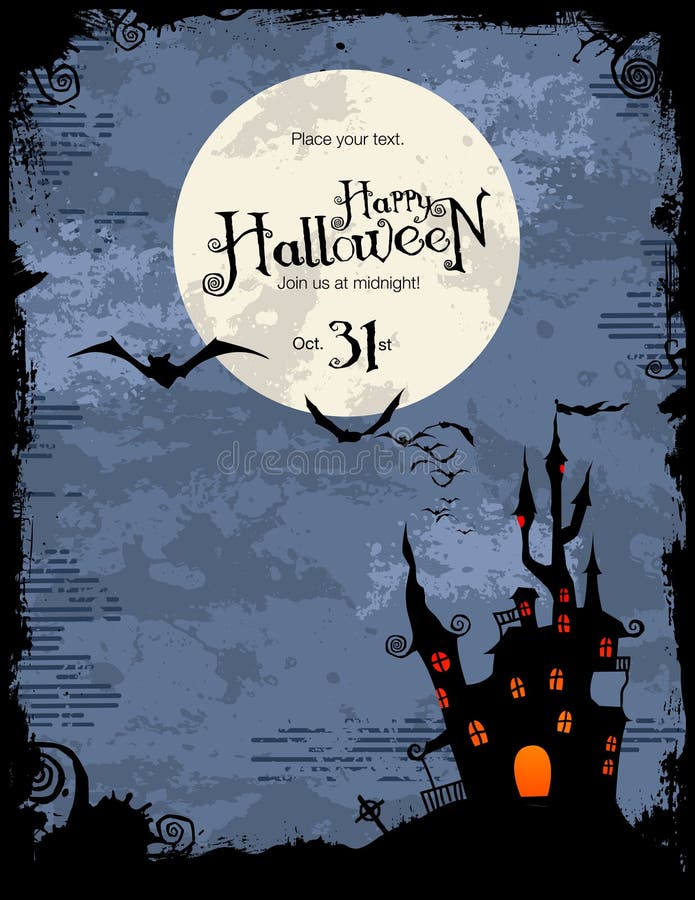 Grungy Halloween background with haunted house, bats and full moon. Grungy Halloween background with haunted house, bats and full moon