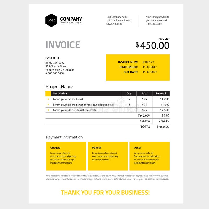 Invoice form design template - yellow and black color vector illustration Invoice form design template - yellow and black color vector illustration