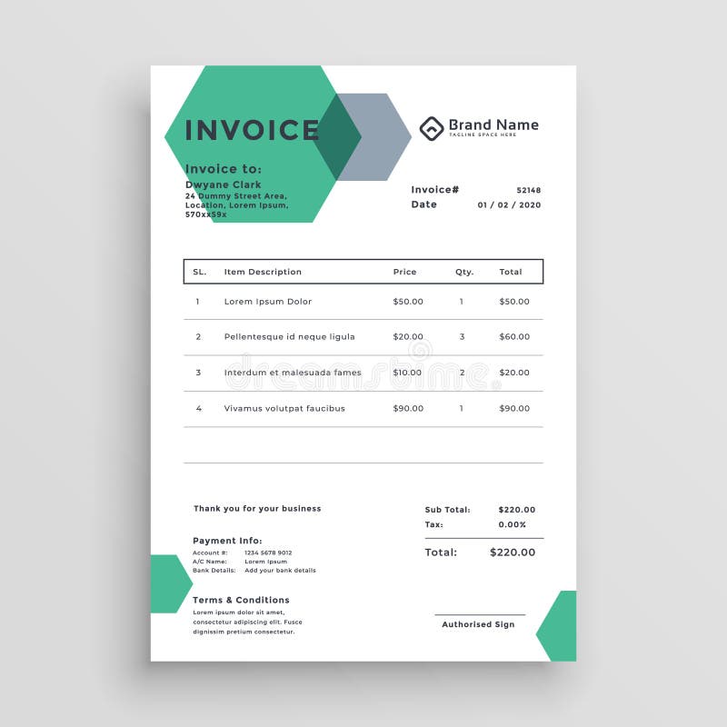 Invoice template design with modern hexagonal shape vector