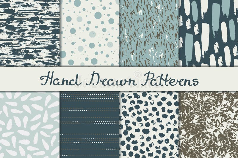 Inzameling van abstracte naadloze patronen in blauwe en bruine kleuren Inkt, pen en borstel Getrokken hand royalty-vrije illustratie Inzameling van abstracte naadloze patronen in blauwe en bruine kleuren Inkt, pen en borstel Getrokken hand royalty-vrije illustratie
