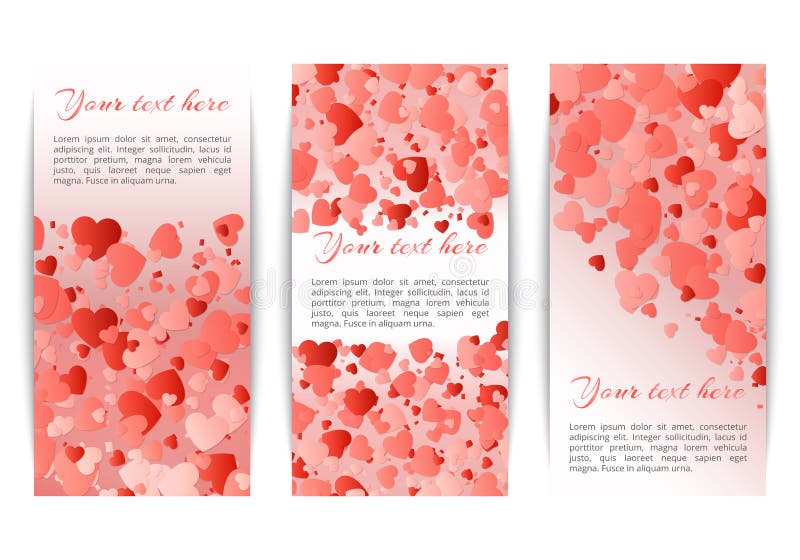 Inzameling van banners met hartenconfettien stock illustratie Inzameling van banners met hartenconfettien stock illustratie