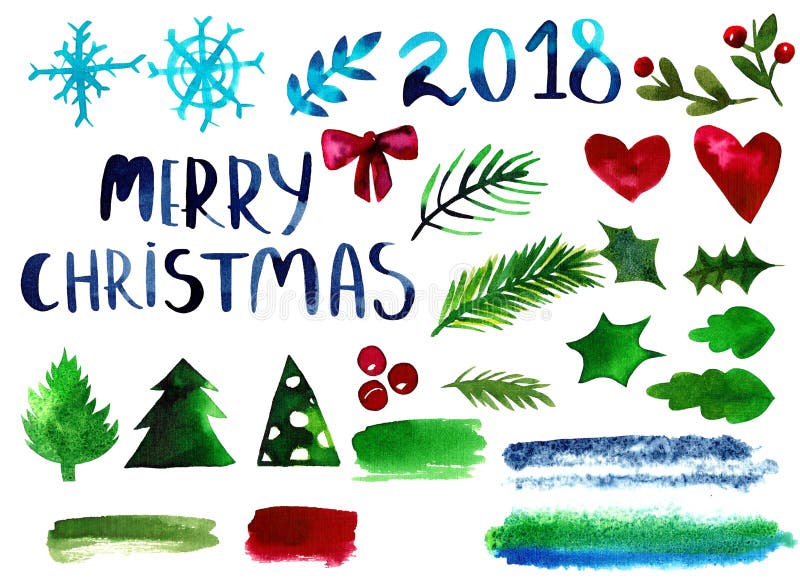 Inzameling van Bloemen en Kerstmis Bloemenelementen - in Waterverfstijl stock illustratie Inzameling van Bloemen en Kerstmis Bloemenelementen - in Waterverfstijl stock illustratie