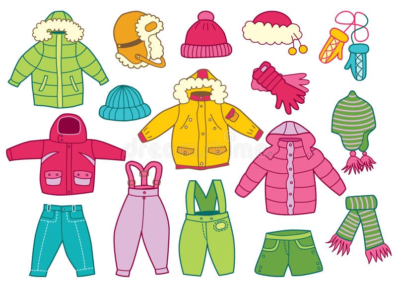 Inzameling van de kleding van de winterkinderen