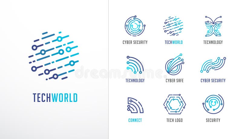 Inzameling van emblemen Technologie, biotechnologie, high-tech, fintech pictogrammen en symbolen stock illustratie Inzameling van emblemen Technologie, biotechnologie, high-tech, fintech pictogrammen en symbolen stock illustratie